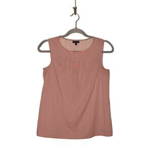 TALBOTS $59 Geometric Print Sleeveless Cotton Blouse Pearl Button Accents Size 2